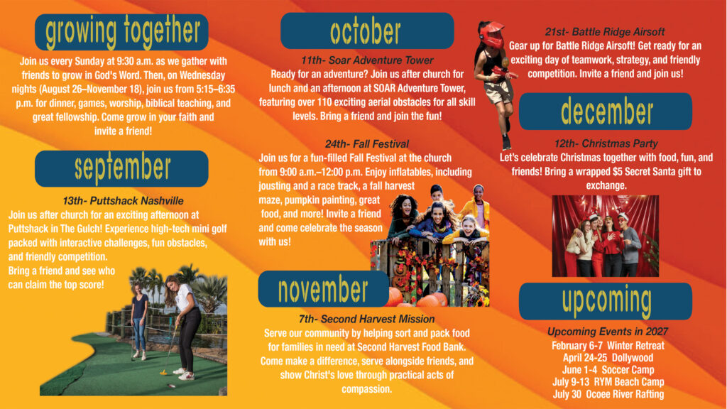 Christian youth ministry, SVC Nashville fall calendar